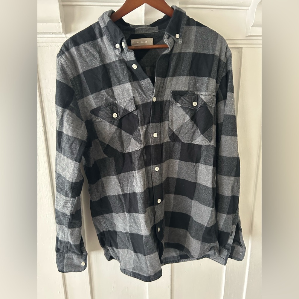Everlane Black and Gray Checkered Button-Down Shirt